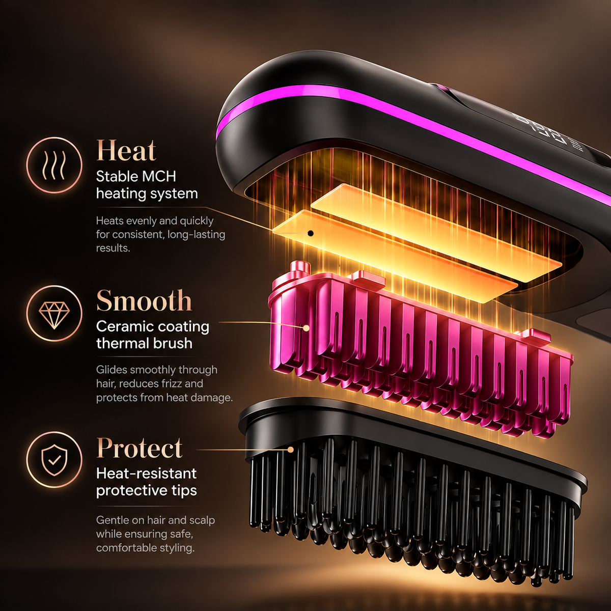 Teckwe Cordless SmoothStyle Pro – Rechargeable Hair Straightening Brush