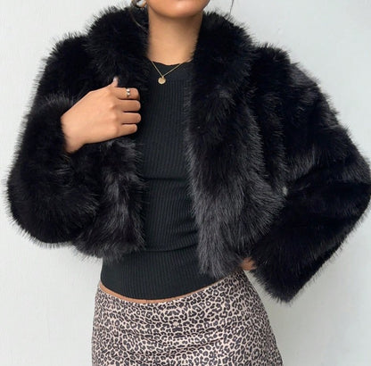 Flirla 1pc Women's Luxury Elegant Faux Fur Lined Jacket, Wine Red
