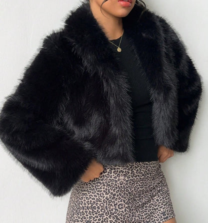 Flirla 1pc Women's Luxury Elegant Faux Fur Lined Jacket, Wine Red