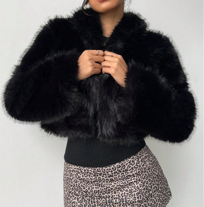 Flirla 1pc Women's Luxury Elegant Faux Fur Lined Jacket, Wine Red