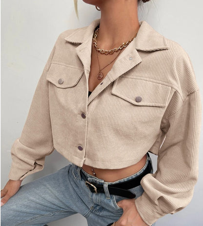 EZwear Grey-Blue Woven Corduroy Short Jacket In Fall/Winter