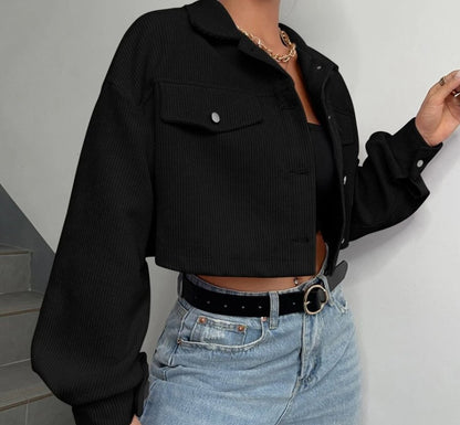 EZwear Grey-Blue Woven Corduroy Short Jacket In Fall/Winter