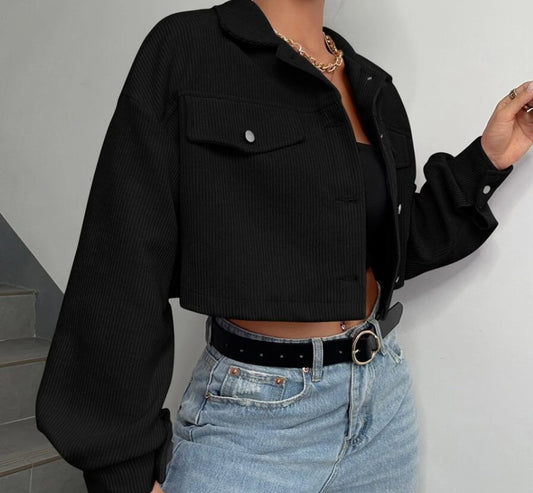 EZwear Grey-Blue Woven Corduroy Short Jacket In Fall/Winter