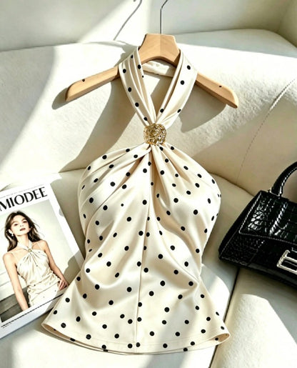 Unity Apricot Polka Dot Ruched Strapless Top