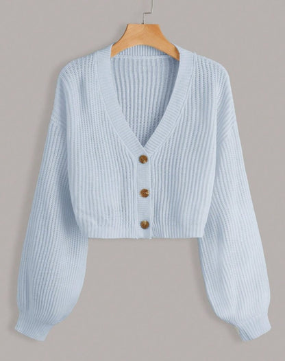 Luxury Rib Knit Lantern Sleeve Cardigan