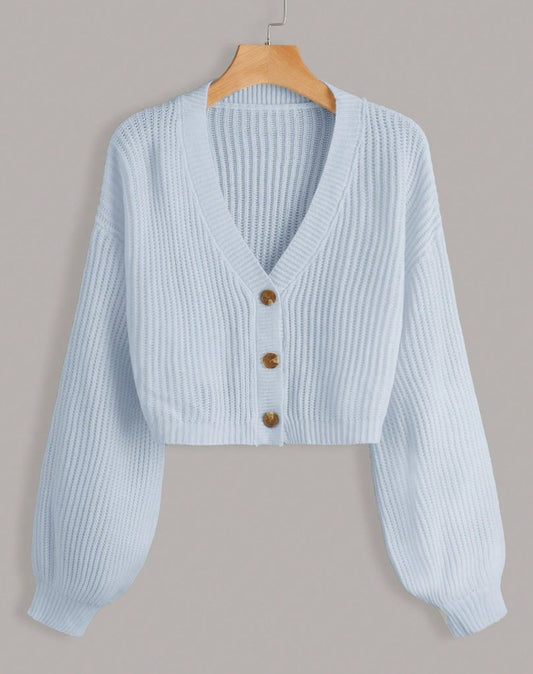 Luxury Rib Knit Lantern Sleeve Cardigan