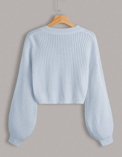 Luxury Rib Knit Lantern Sleeve Cardigan