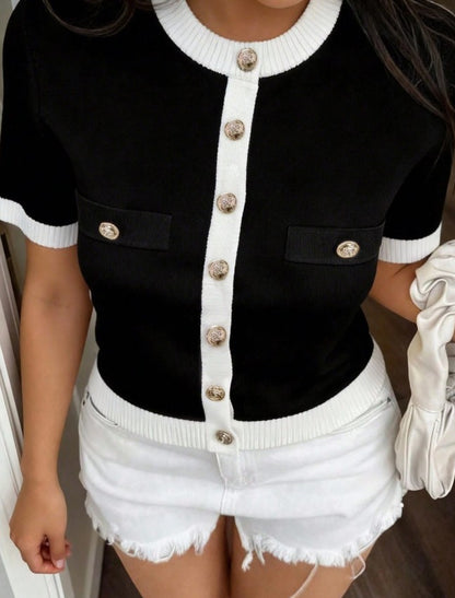 Contrast Knit Cardigan