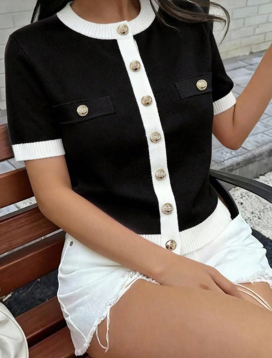 Contrast Knit Cardigan
