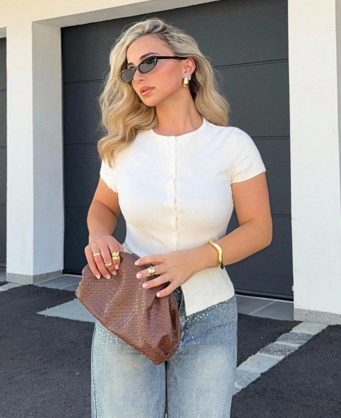 Ribbed Button T-shirt