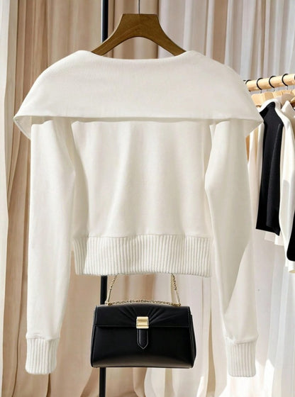 Franclia French-Style High-End White Oversized Collar Knit Top