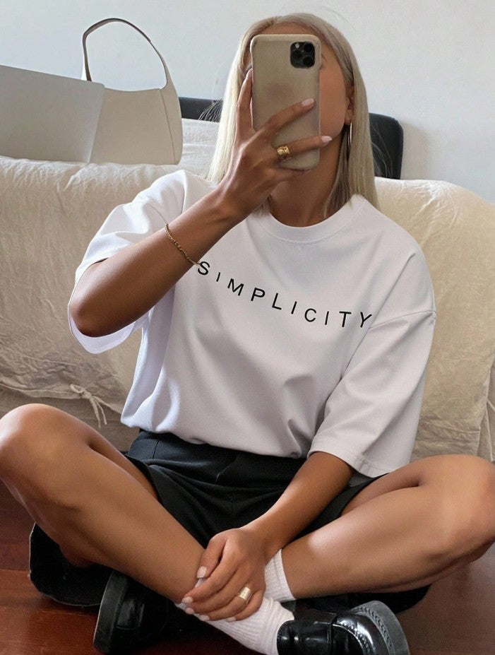 Livesso Loose Fit Letter Print Short Sleeve Round Neck T-Shirt