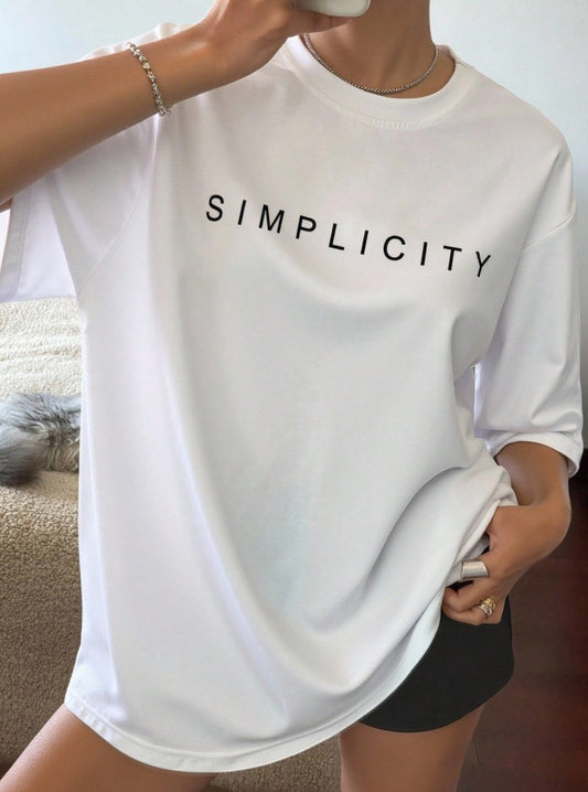 Livesso Loose Fit Letter Print Short Sleeve Round Neck T-Shirt