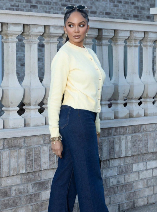 Crew Neck Long Sleeve Single-Breasted Minimalist Elegant Cardigan