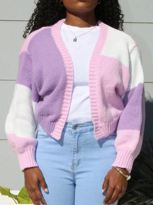 Slouchy Cropped Cardigan With Open Front,Long Sleeve Top