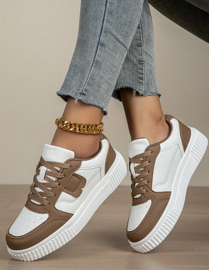 Casual Sneakers, Lace-Up Soft Sole Flat Comfortable Skateboard Shoes