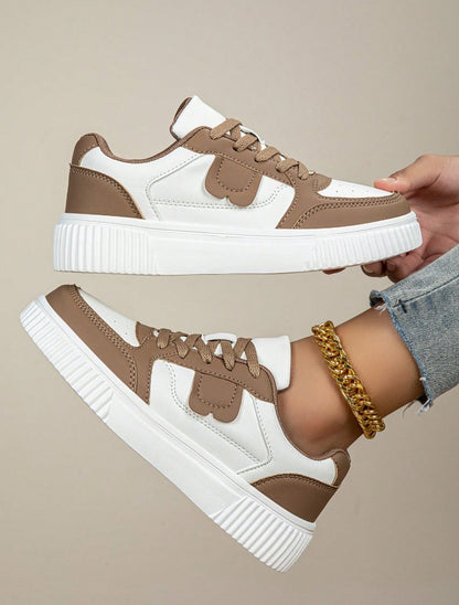 Casual Sneakers, Lace-Up Soft Sole Flat Comfortable Skateboard Shoes