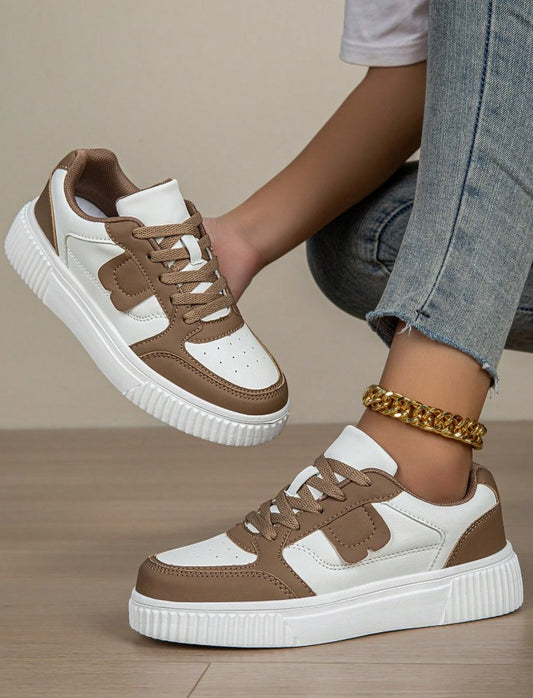 Casual Sneakers, Lace-Up Soft Sole Flat Comfortable Skateboard Shoes