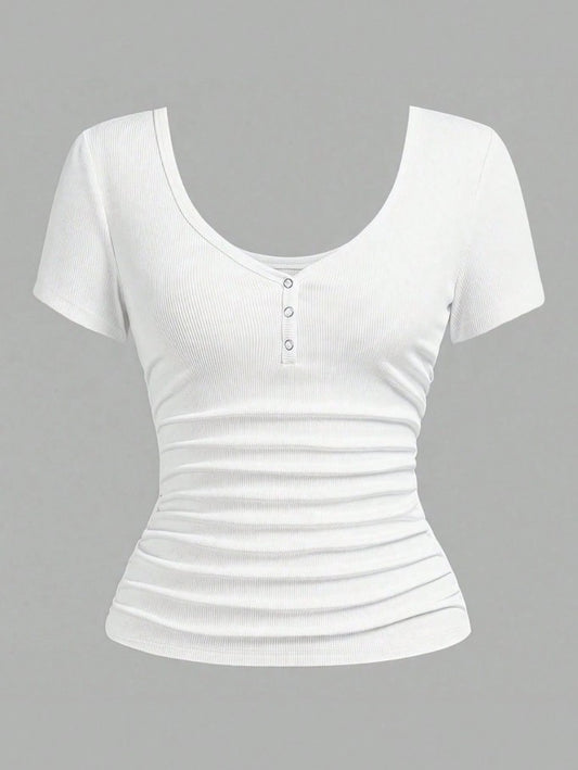 Slaydiva Plus Size Women's Solid Color Minimalist Short Sleeve T-Shirt