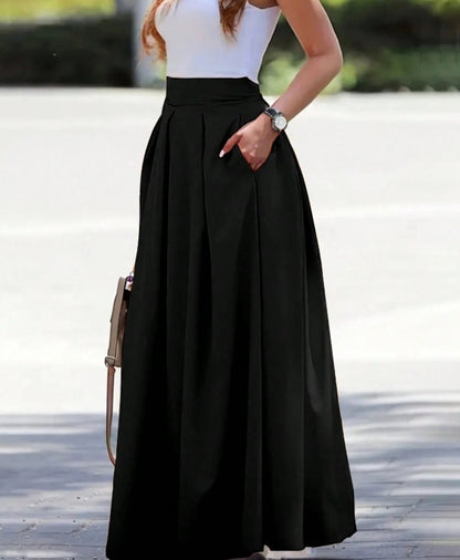 Women's Elegant High-Waisted Pleated Maxi Skirt