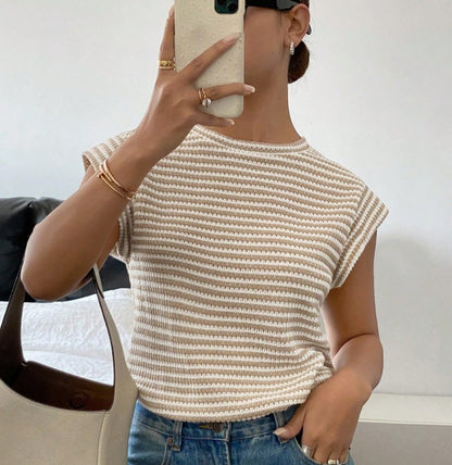 Women White Round Neck Short Sleeve Casual T-Shirt