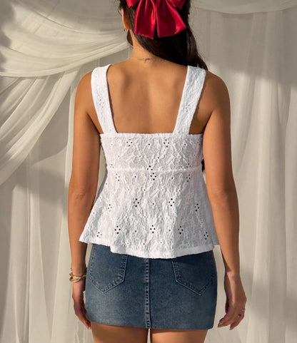 Summer Knit Women's Lace Front Drawstring Thick Strap Vacation Camisole