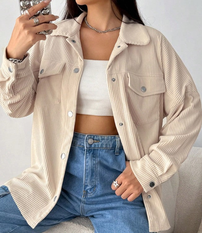 EZwear Flap Detail Drop Shoulder Corduroy Coat