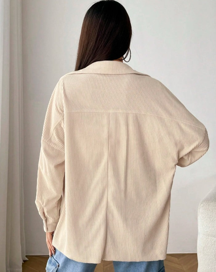 EZwear Flap Detail Drop Shoulder Corduroy Coat
