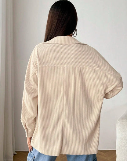 EZwear Flap Detail Drop Shoulder Corduroy Coat