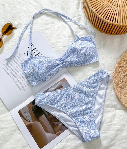Swim Mod Women's White And Blue Floral Bikini Set