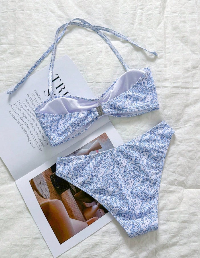 Swim Mod Women's White And Blue Floral Bikini Set