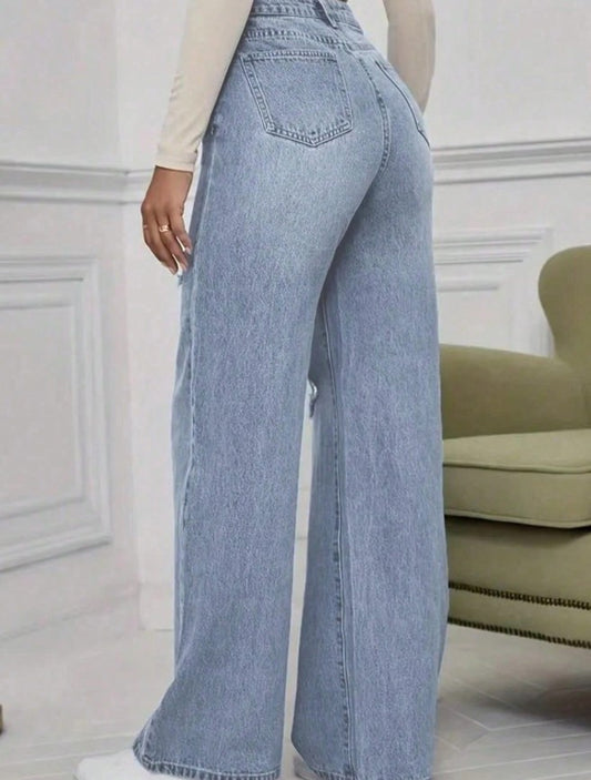 Distressed Pocket Design Wide Leg Jeans